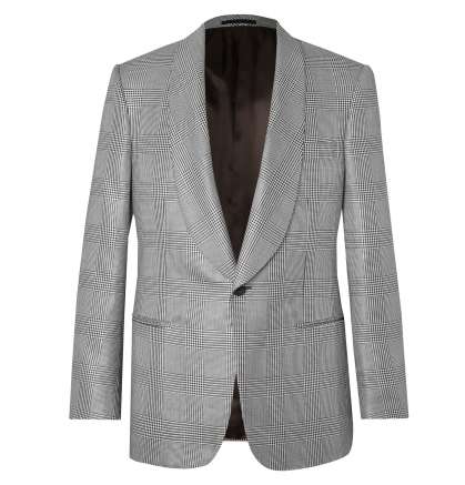 Grey Checked Wool & Silk-Blend Tuxedo Jacket